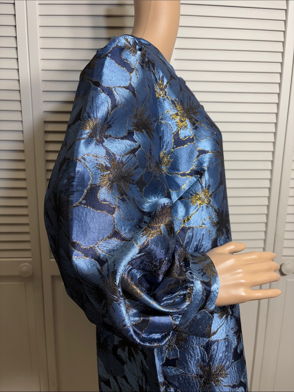 Pomander Place Blue Jacquard Samantha Dress Floral Balloon Sleeves XXL - Picture 9 of 16
